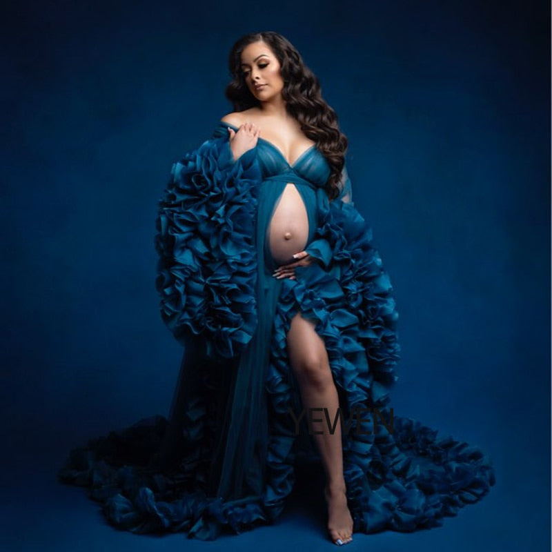 Mqtime Sexy Maternity Photography Dresses Organza Ruffle Pregnancy Shoot Dress Long Women Maxi Maternity Gown Photo Prop YEWEN