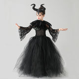 Kids Black Devil Tutu Costume Gothic Halloween Girls Fancy Tutu Dress with Feather Shawl Royal Dark Queen Maleficent Gown Dress