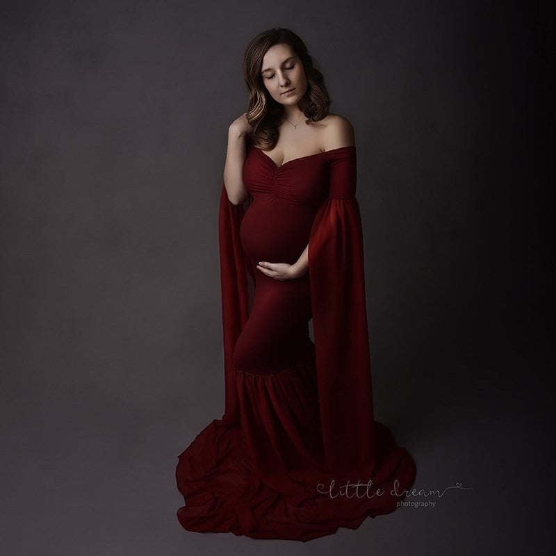 Mqtime Sexy Shoulderless Maternity Photography Props Long Dress For Pregnant Women Fancy Pregnancy Dress Elegence Maxi Gown Photo Shoot