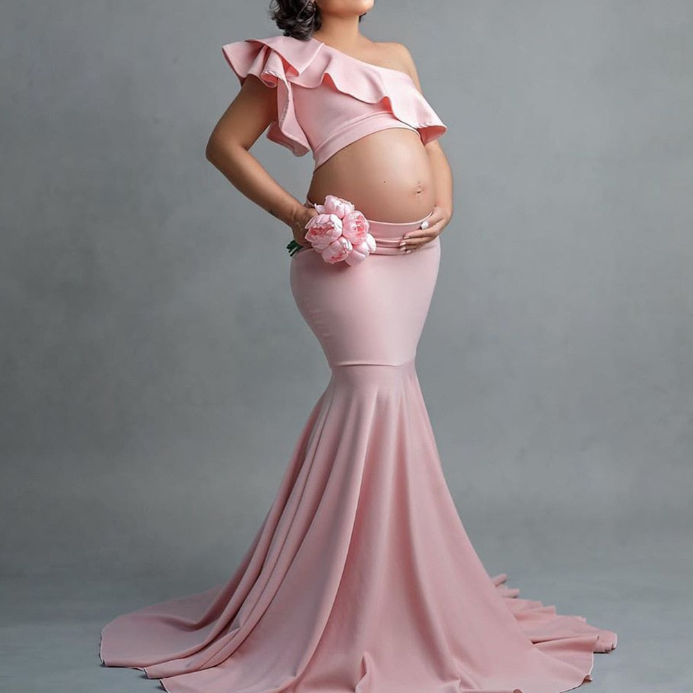 Mqtime Sexy Maternity Dresses For Photo Shoot Ruffles Long Pregnancy Dress Photography Props  Baby Shower Pregnant Women Maxi Gown