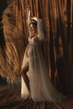 Mqtime Haute Couture Pearls Tulle Maternity Dress Luxurious Puffy Sleeves Photo Shooting Gowns See Thru Pearls Women Maternity Dresses