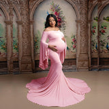 Mqtime Ruffle Cute Maternity Dresses Photography Long Pregnancy Shoot Maxi Gown For Baby Shower Party Evening Pregnant Women Photo Prop