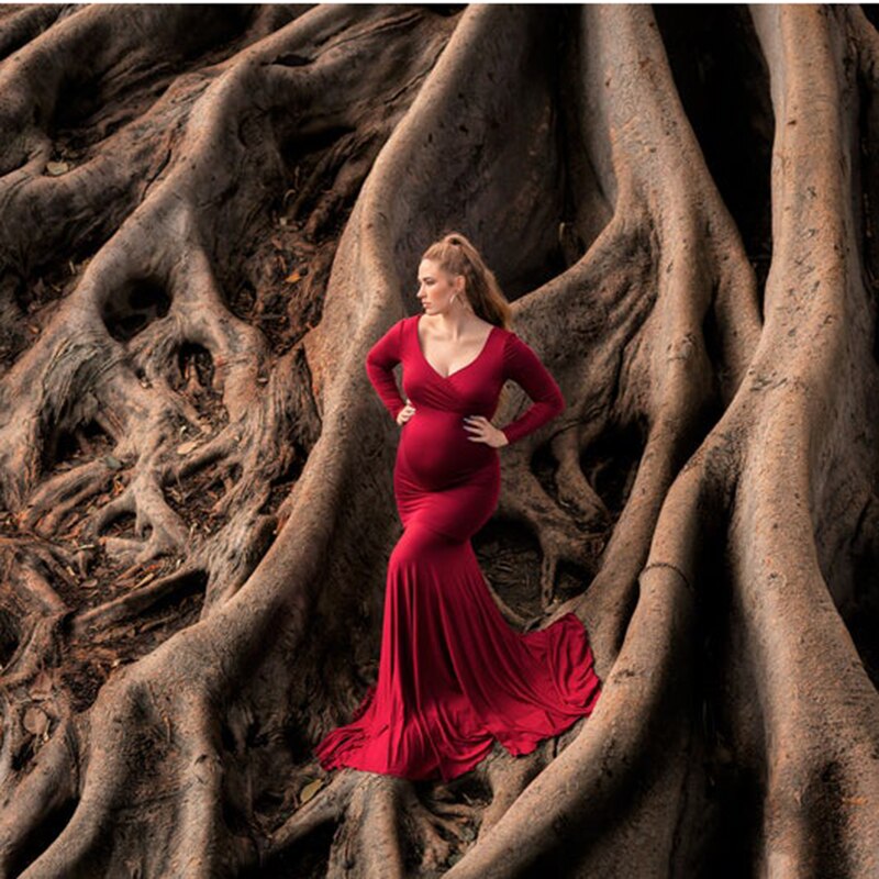 Mqtime Knitting Stretchy Fabric Maternity Dress for Photo Shoot Fancy Photo Props Maternity Photography Gown Costume Plus Size