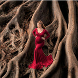 Mqtime Knitting Stretchy Fabric Maternity Dress for Photo Shoot Fancy Photo Props Maternity Photography Gown Costume Plus Size