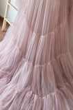 Mqtime Real Image Pink Maternity Gowns For Photo Shoot Long Sleeve Maternity Maxi Dress for Photography Pregnancy Women Party Wear