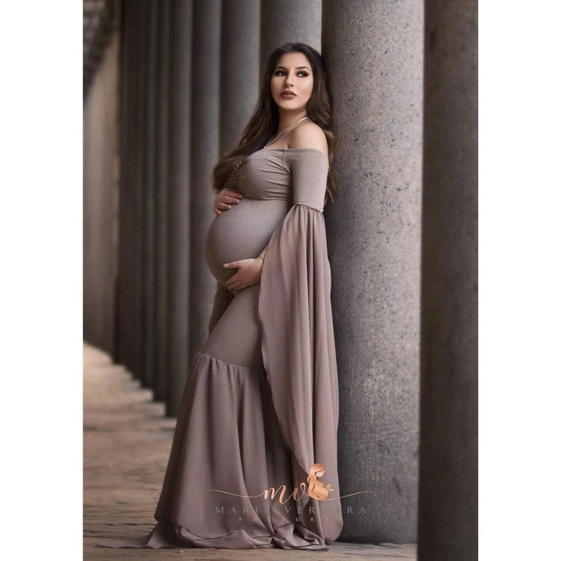 Mqtime Sexy Shoulderless Maternity Photography Props Long Dress For Pregnant Women Fancy Pregnancy Dress Elegence Maxi Gown Photo Shoot