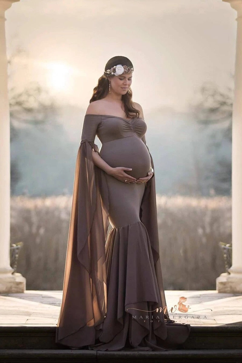 Mqtime Sexy Shoulderless Maternity Photography Props Long Dress For Pregnant Women Fancy Pregnancy Dress Elegence Maxi Gown Photo Shoot