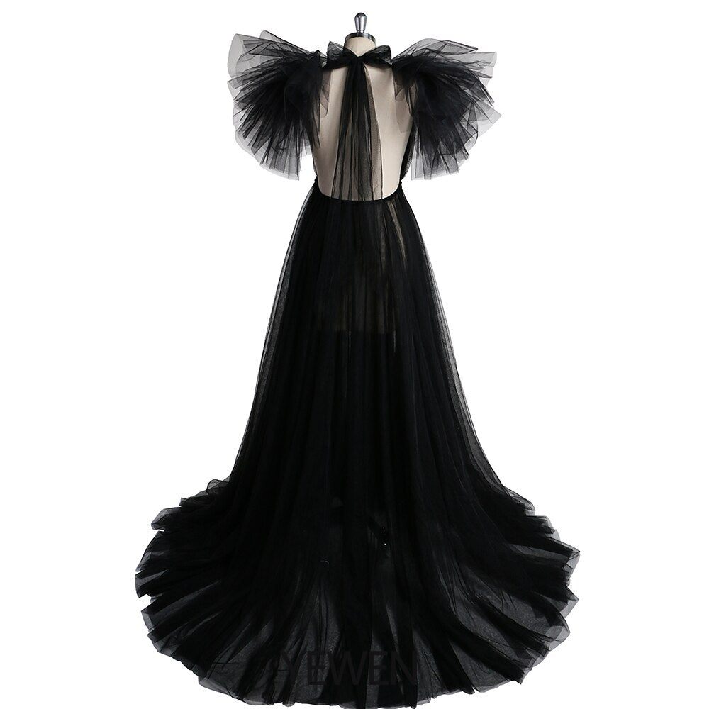 Mqtime Elegant Soft Tulle Maternity Dresses Sleeveless Puffy Long Sexy See Through Custom Made Tulle Maternity Robes For Photography