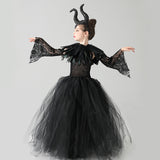 Kids Black Devil Tutu Costume Gothic Halloween Girls Fancy Tutu Dress with Feather Shawl Royal Dark Queen Maleficent Gown Dress