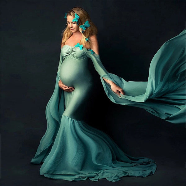 Ruffle Cute Maternity Dresses Photography Long Pregnancy Shoot