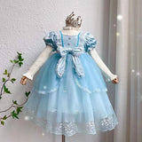 4-12Y Kids Spain Autumn Spring Bow Dress Girls Children Pink Tullefrock Toddler Princess Dresss Mesh Dress lolita Princess skirt