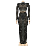 Mqtime 2pcs Maternity Photography Dress Set Sexy Perspective Mesh Nail Drill Dress Pregnant Woman Photo Shoot Clothes Daily Dress Suit
