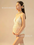 Mqtime  White Lace Fancy Maternity Bodysuit + Coat Photography Pregnancy Shoot Dresses Clothes Pregnant Women Sexy Maxi Gown Photo Props