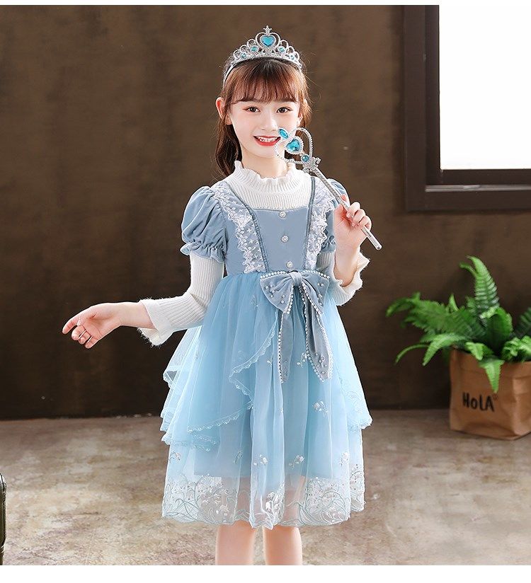 4-12Y Kids Spain Autumn Spring Bow Dress Girls Children Pink Tullefrock Toddler Princess Dresss Mesh Dress lolita Princess skirt
