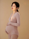 Mqtime Knitted Bodysuit Maternity Clothes for Photoshoot Pregnancy Photography Props One-piece Tights