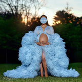 Mqtime Maternity Photography Dress Bridal Fluffy Tulle Robe Women Ruffle Long Tulle Dresses Photo Shoot Beach Birthday Party Clothes