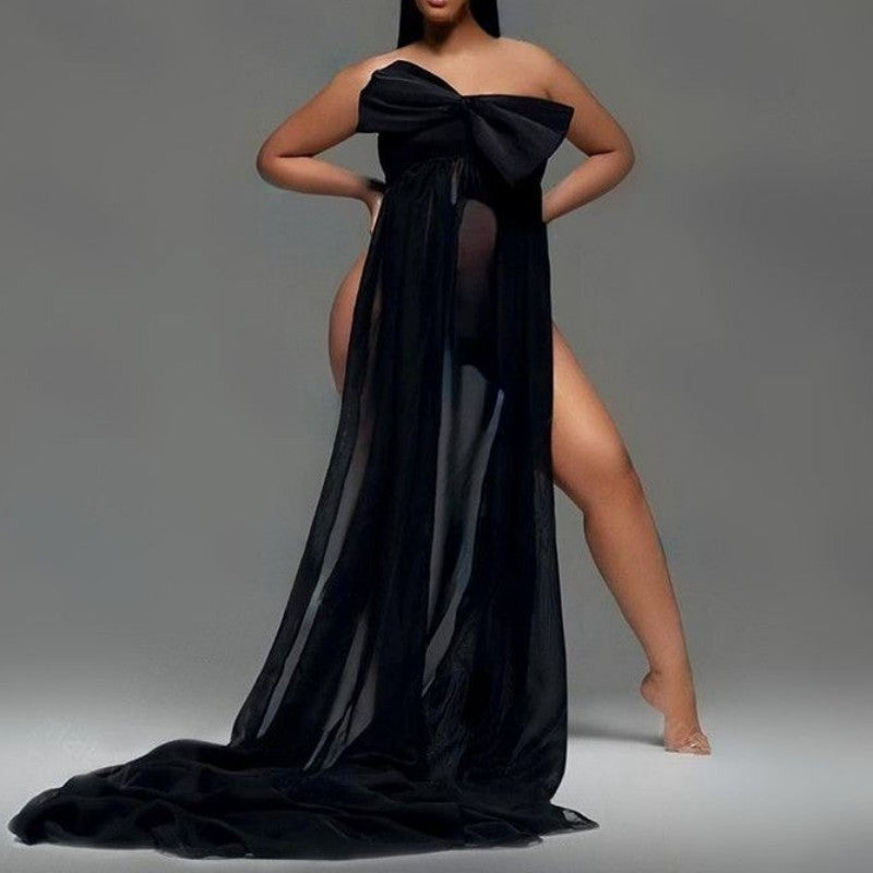 Mqtime Maternity Photography Props Bow Dresses Pregnant Woman Backless Irregular Photo Shoot Long Dresses