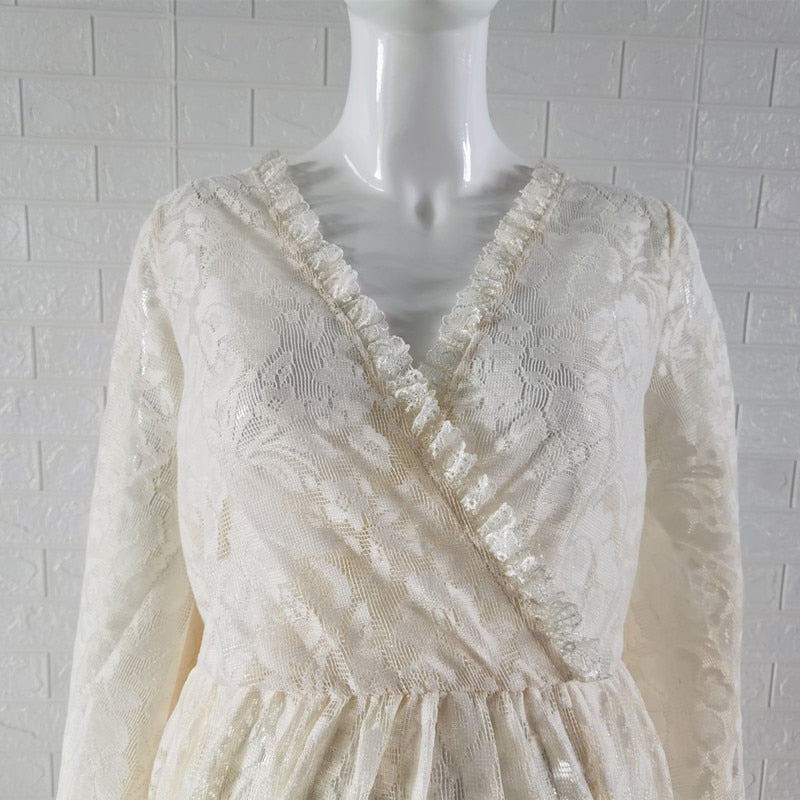 Mqtime Boho Maternity Photography Props Dresses V-neck Maternity Lace Dress For Photo Shoot See Through Pregnant Woman Maxi Gown