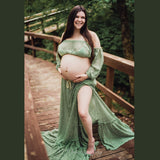 Mqtime 2 Piece Top and Skirt Set Maternity Photography Dresses Elegant Shooting Photo Gown Dress Props Party Evening Costume  New