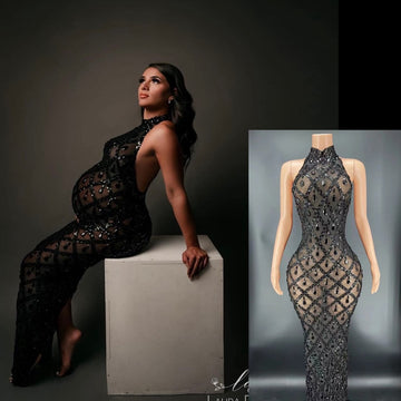 Mqtime Two Maternity Dresses For Photo Shoot Women Pregnancy Stretch Fabric Lace Dress Photography Props Sexy Maxi Maternity Gown Vestidos