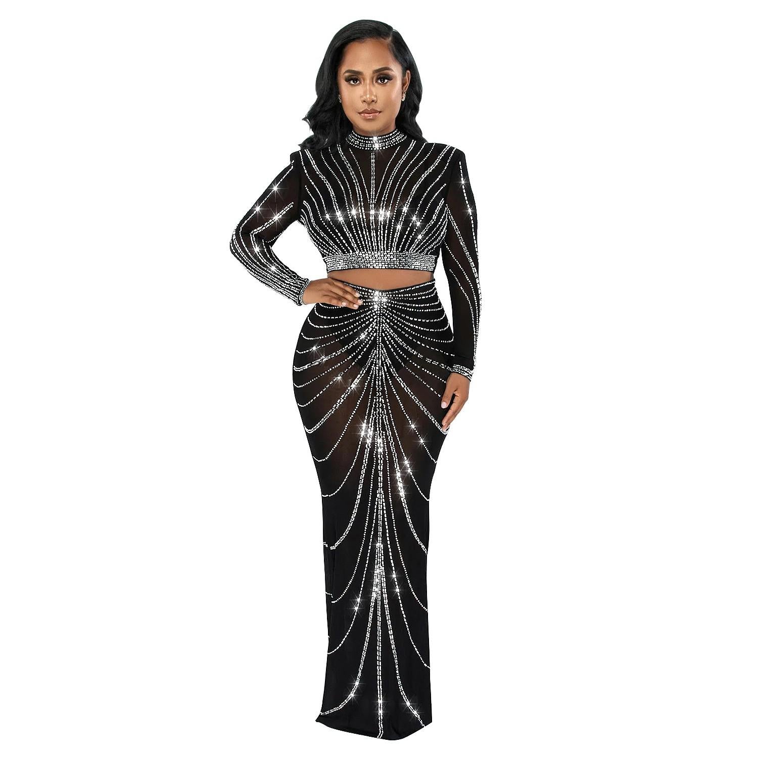 Mqtime 2pcs Maternity Photography Dress Set Sexy Perspective Mesh Nail Drill Dress Pregnant Woman Photo Shoot Clothes Daily Dress Suit