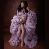 Mqtime Maternity Photography Dress Bridal Fluffy Tulle Robe Women Ruffle Long Tulle Dresses Photo Shoot Beach Birthday Party Clothes