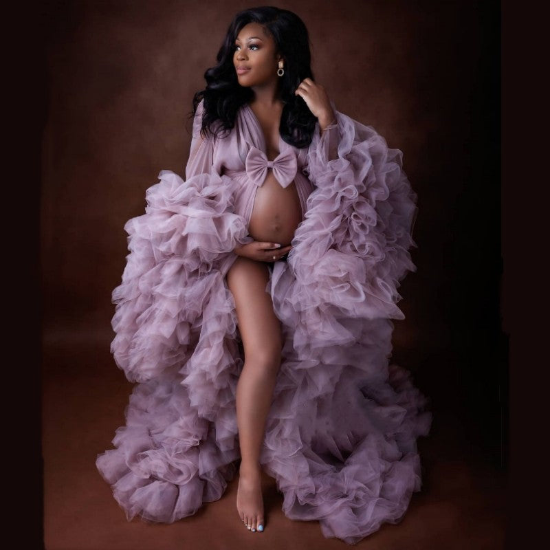 Mqtime Maternity Photography Dress Bridal Fluffy Tulle Robe Women Ruffle Long Tulle Dresses Photo Shoot Beach Birthday Party Clothes