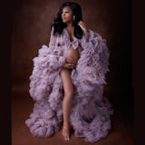 Mqtime Maternity Photography Dress Bridal Fluffy Tulle Robe Women Ruffle Long Tulle Dresses Photo Shoot Beach Birthday Party Clothes