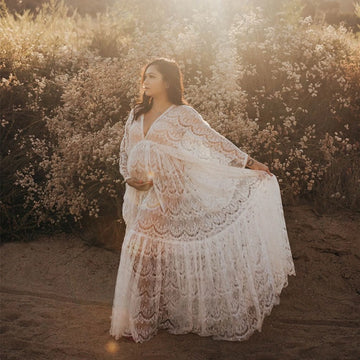 Mqtime See Through Lace Maternity Photo Shoot Long Dresses Boho Pregnancy Lace Dresses