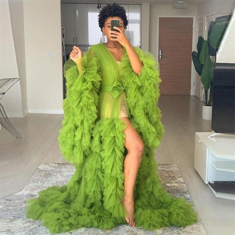 Mqtime Maternity Photography Dress Bridal Fluffy Tulle Robe Women Ruffle Long Tulle Dresses Photo Shoot Beach Birthday Party Clothes