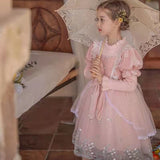 4-12Y Kids Spain Autumn Spring Bow Dress Girls Children Pink Tullefrock Toddler Princess Dresss Mesh Dress lolita Princess skirt