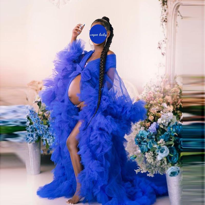 Mqtime Maternity Photography Dress Bridal Fluffy Tulle Robe Women Ruffle Long Tulle Dresses Photo Shoot Beach Birthday Party Clothes