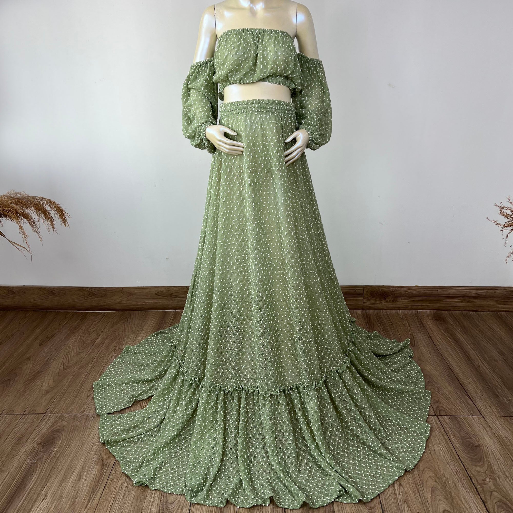 Mqtime 2 Piece Top and Skirt Set Maternity Photography Dresses Elegant Shooting Photo Gown Dress Props Party Evening Costume  New