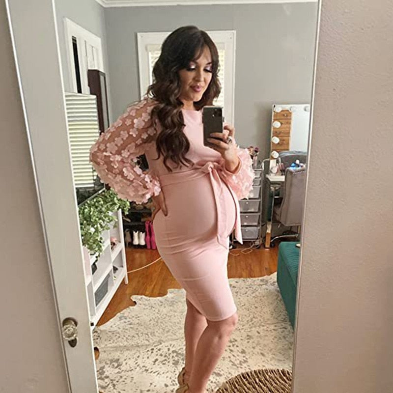 Mqtime Women Flower Skirt Maternity Photography Props Stretch Maxi Gown Long Maternity Dresses For pregnant Photo Shoot Clothing