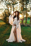 Mqtime Boho Maternity Photography Props Dresses V-neck Maternity Lace Dress For Photo Shoot See Through Pregnant Woman Maxi Gown