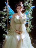 Mqtime Photography Props Forest Green Fairy Maternity Dresses for Photo Shoot Pregnancy Dress Pregnant Elegant Studio Prop