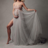 Mqtime Maternity Photography Dress Pink Split Dress Tulle Rhinestone Halter Dress Baby Shower Dress Sweet Wedding Dress Phootshoot Prop