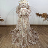 Mqtime A Suit Smoothy Organza Maternity Photography Dress Puff Sleeves Floral Gown Pregnant Photo Shoot Woman Clothes Party Costume