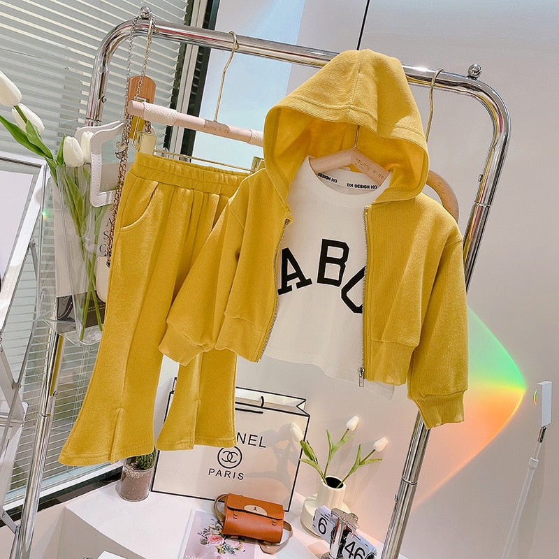 3pcs Children Girls Clothing Sets Kids Baby New Spring Autumn Sport Suit Girls Hooded Coat Tracksuit Outfits Sets for 2-8 yrs
