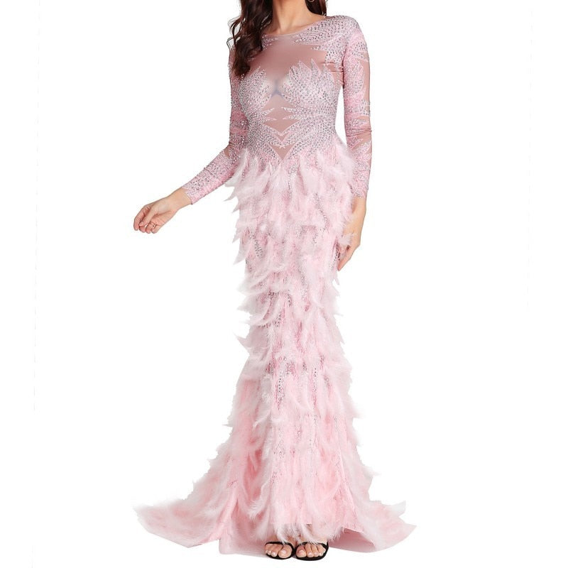 Mqtime Sexy Maternity Dress Rhinestone Tulle Patchwork Dress Mesh Feather Dress Baby Shower Dress Maternity Photography Clothing