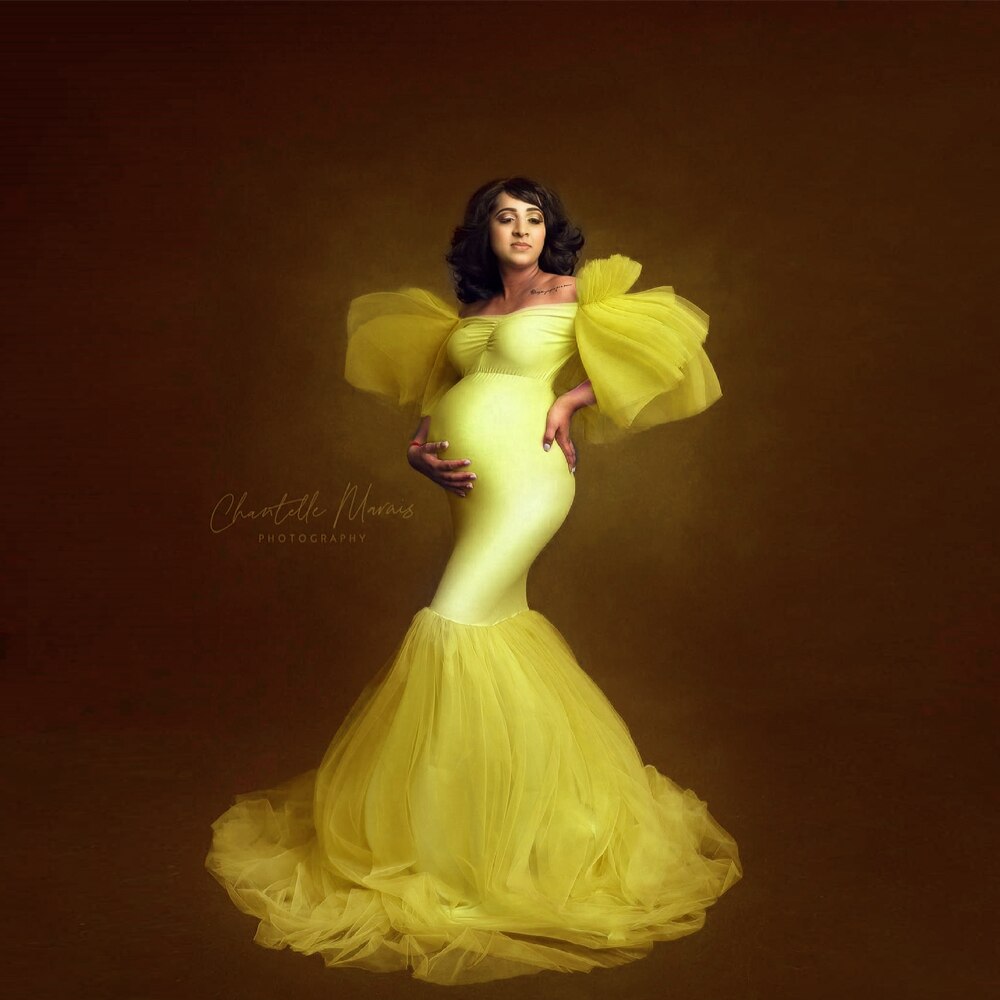 Mqtime Maternity Photoshoot Dresses Mermaid Dress Off Shoulder Tulle Lace Stretch Fabric Prom Gown Photo Shoot Pregnancy Clothes