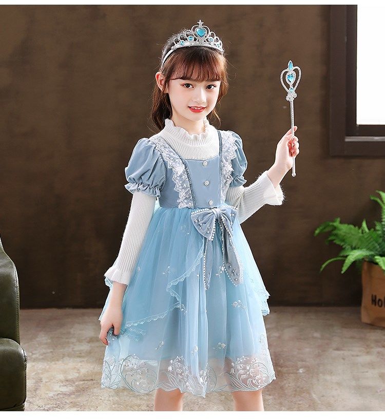 4-12Y Kids Spain Autumn Spring Bow Dress Girls Children Pink Tullefrock Toddler Princess Dresss Mesh Dress lolita Princess skirt