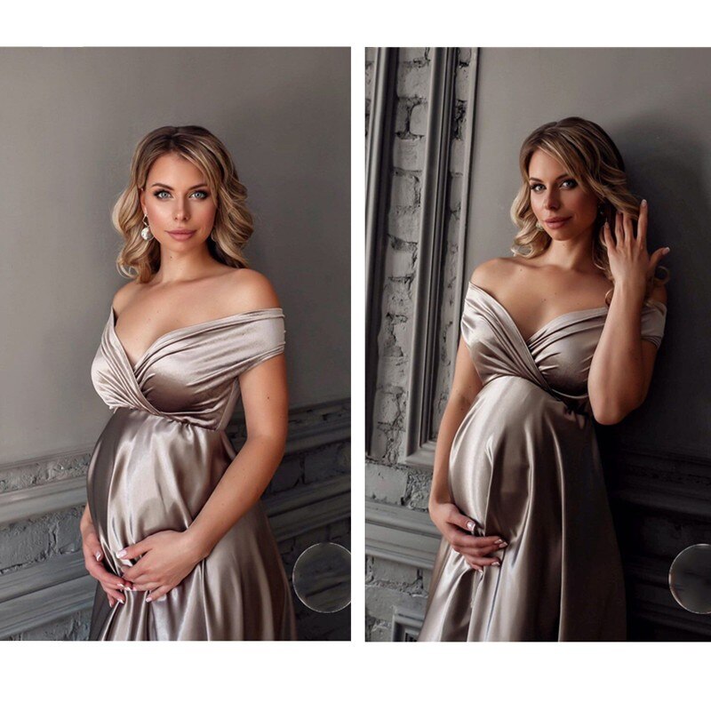 Sexy Maternity Photography Dress Long Baby Showers Party Dress Maternity Evening Dress Pregnancy Silk Maxi Gown Photography Prop