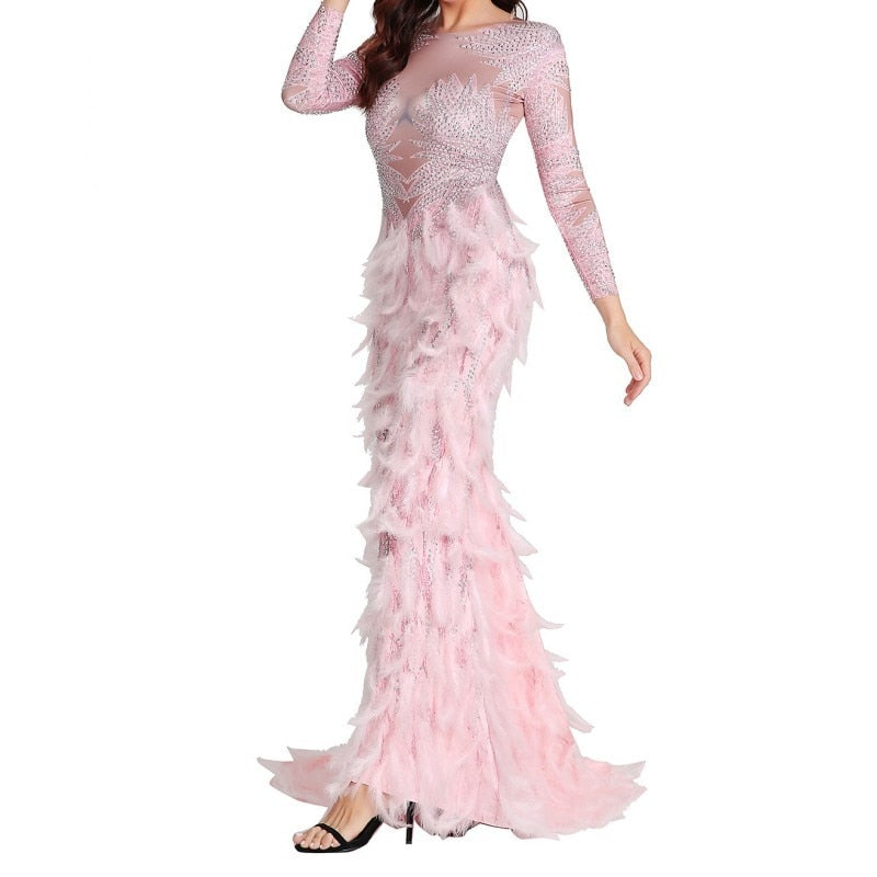 Mqtime Sexy Maternity Dress Rhinestone Tulle Patchwork Dress Mesh Feather Dress Baby Shower Dress Maternity Photography Clothing
