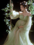 Mqtime Photography Props Forest Green Fairy Maternity Dresses for Photo Shoot Pregnancy Dress Pregnant Elegant Studio Prop