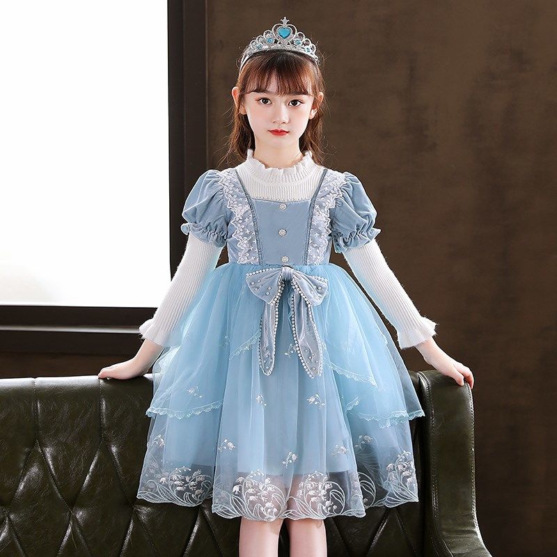 4-12Y Kids Spain Autumn Spring Bow Dress Girls Children Pink Tullefrock Toddler Princess Dresss Mesh Dress lolita Princess skirt