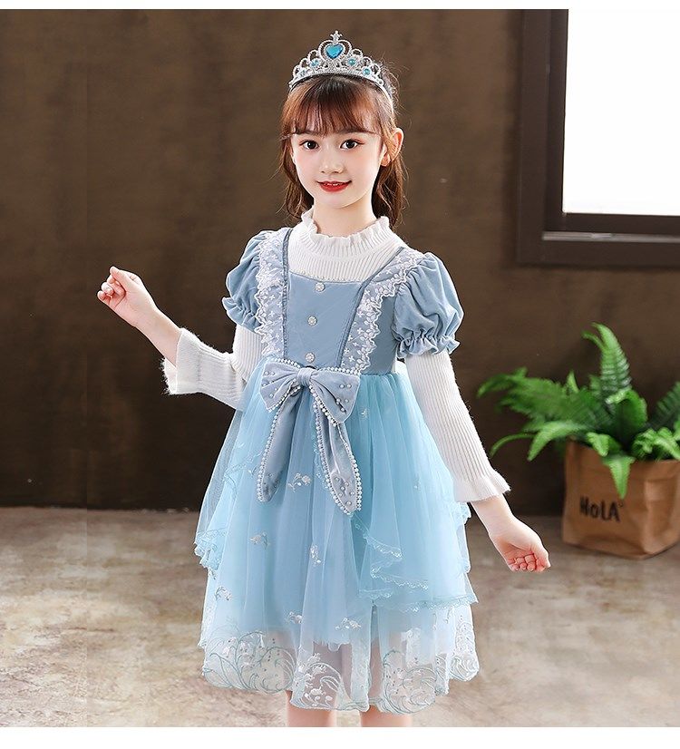 4-12Y Kids Spain Autumn Spring Bow Dress Girls Children Pink Tullefrock Toddler Princess Dresss Mesh Dress lolita Princess skirt
