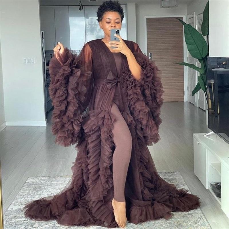 Mqtime Maternity Photography Dress Bridal Fluffy Tulle Robe Women Ruffle Long Tulle Dresses Photo Shoot Beach Birthday Party Clothes