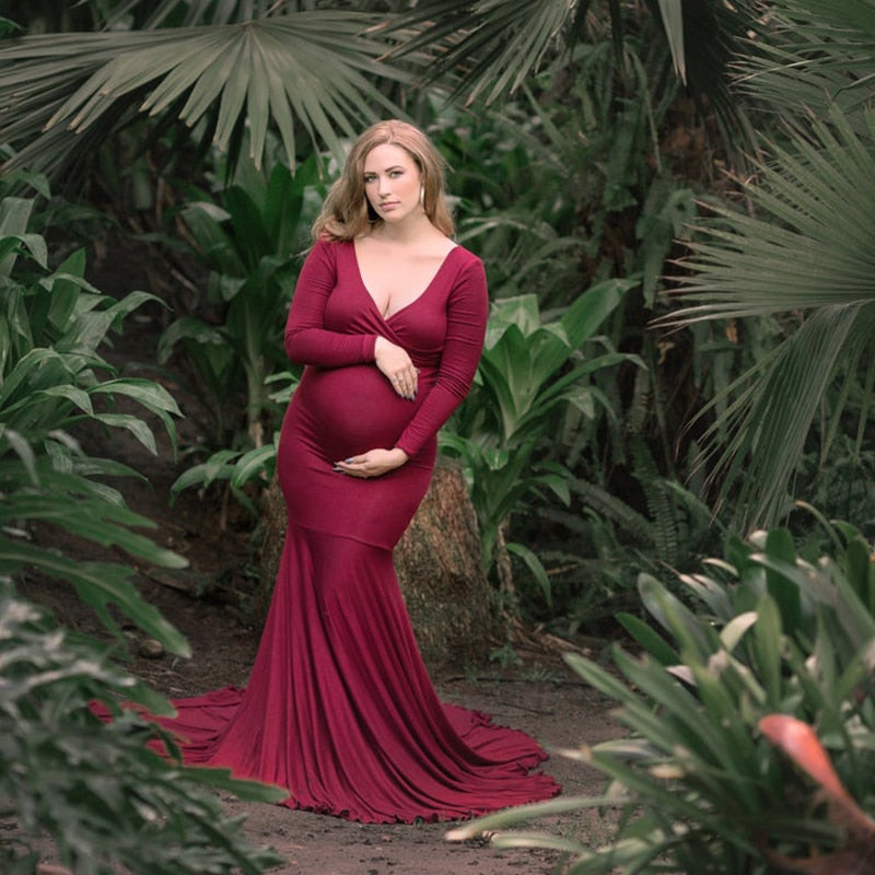 Mqtime Knitting Stretchy Fabric Maternity Dress for Photo Shoot Fancy Photo Props Maternity Photography Gown Costume Plus Size