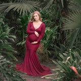 Mqtime Knitting Stretchy Fabric Maternity Dress for Photo Shoot Fancy Photo Props Maternity Photography Gown Costume Plus Size